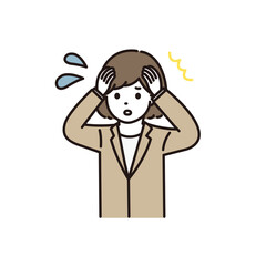 パニックになるスーツ姿の若い女性