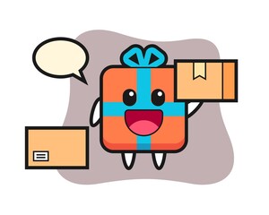 Mascot illustration of gift box as a courier