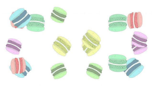 Funny background with colourful flying cakes macaroons animation. luma matte, loop.
