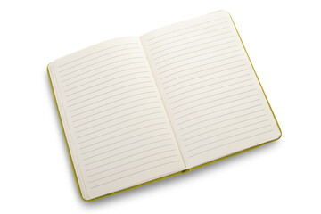 Blank open notebook on white background, included clipping path.