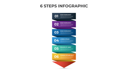 6 points of steps infographic template vector, arrow list diagram layout for presentation, etc