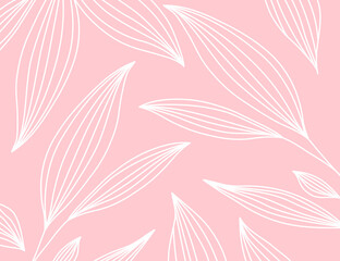 Horizontal template with large pink outline leaves in line art on a dark background. Design of covers of notebooks, albums, poster