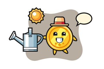 Cartoon character of medal holding watering can