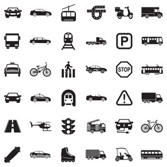 City Transport Icons. Black Flat Design. Vector Illustration.
