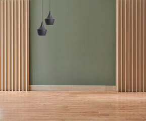 Green room wall background with furniture and lamp design.