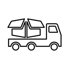 Delivery car, product shipment outline icon. Line art vector.