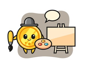 Illustration of medal mascot as a painter