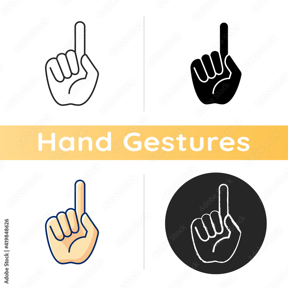 Aufkleber one finger pointing icon. pointing with index finger of hand at something. sign requiring attention.
