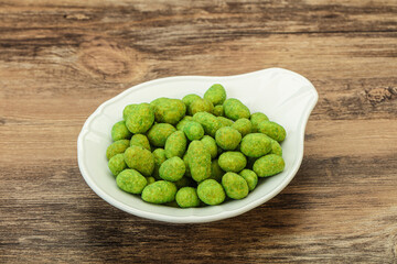 Spicy wasabi peanuts in the bowl