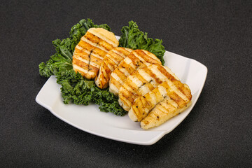 Grilled Greek haloumi cheese with herbs
