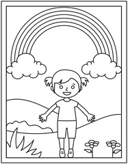 
Rainbow with clouds, colouring page vector download

