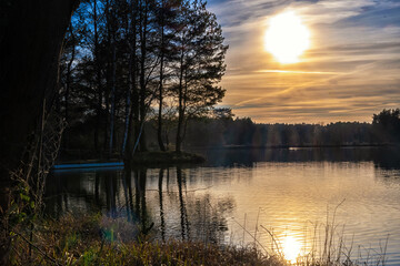 spring sunset on a lake in germany ingolstadt