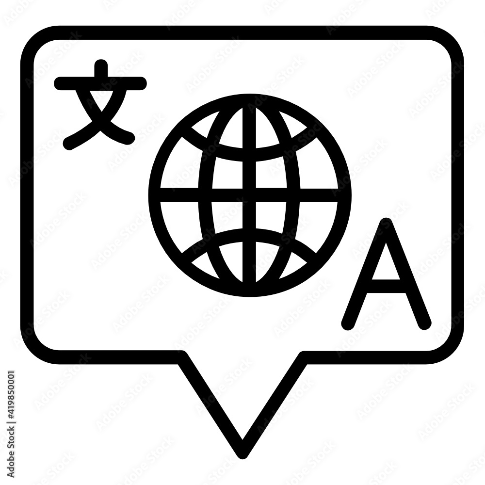 Poster multilingual support concept vector line icon design, language translation symbol on white backgroun