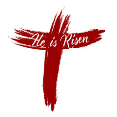 He is risen Easter holiday vector calligraphy lettering. Christian religious card for Easter celebration. Jesus Christ resurrection poster