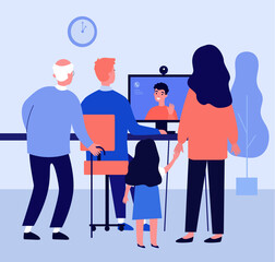 Family having video call with son. International student missing his family. Flat vector illustration. Communication, technology concept for banner, website design or landing web page