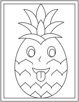 
Cute pineapple fruit, colouring page vector

