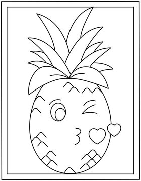 
Cute pineapple fruit, colouring page vector

