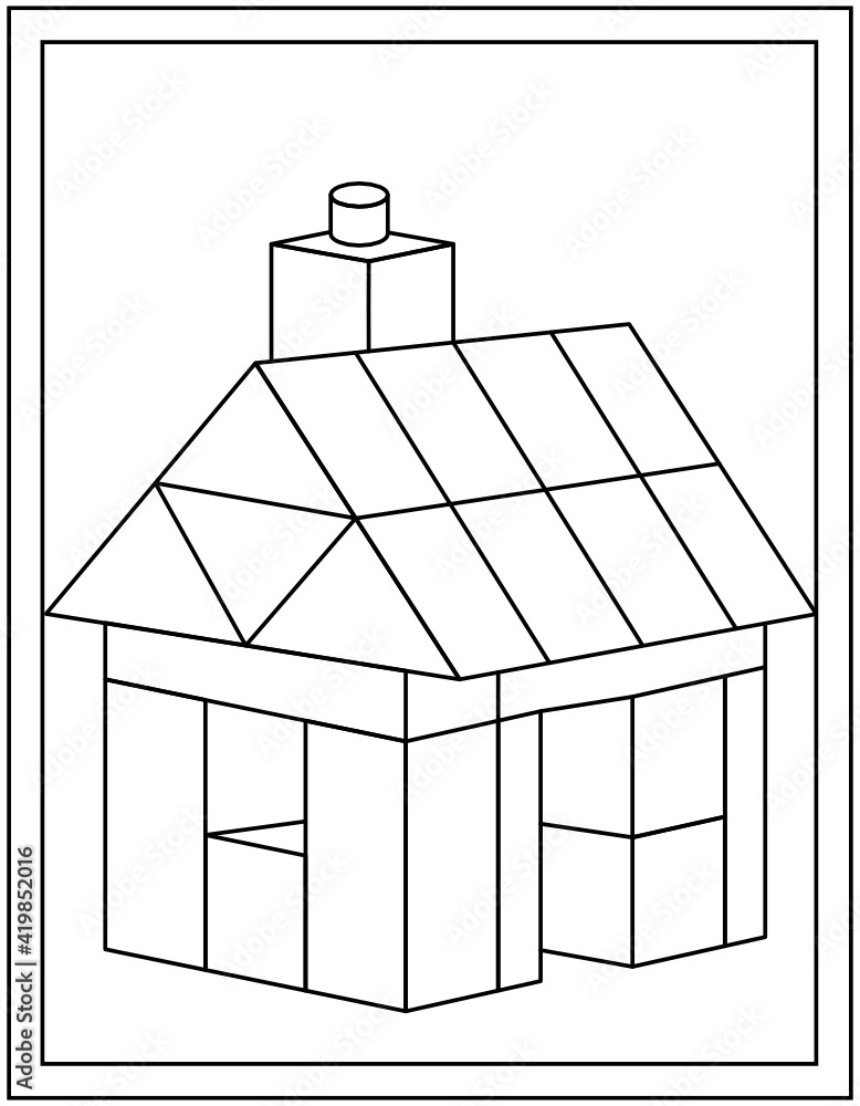 Sticker blocks coloring page designed in hand drawn vector