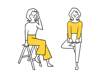 座っている女性と立っている女性_セット