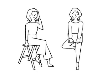 座っている女性と立っている女性_セット02