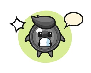 Camera lens character cartoon with shocked gesture
