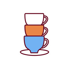 Caffeine overdose RGB color icon. Taking high caffeine dose. Cups with brewed coffee. Moderate intake. Side health effects risk. Adverse effect level. Energy shot drinks. Isolated vector illustration