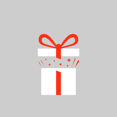 Gift white box icon with red ribbon