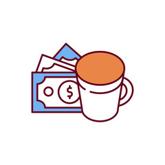 Caffeine dependence RGB color icon. Increasing brain activity. Alertness, wakefulness improvement. Overconsumption. Coffee, tea abuse. Stimulant to central nervous system. Isolated vector illustration