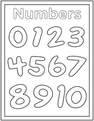 
Hand drawn vector of numbers coloring page, numerical digits

