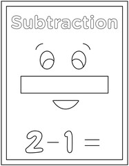 
Hand drawn vector of subtraction coloring page, numerical digits

