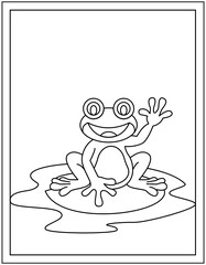 Cute frog coloring page designed in hand drawn vector 