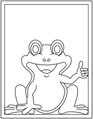 Cute frog coloring page designed in hand drawn vector 