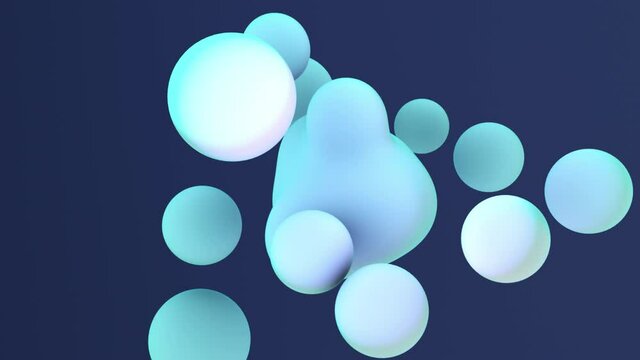 Liquid bubbles rotate and flow into each other. 3D-render.