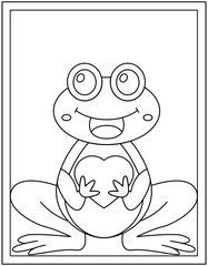 Cute frog coloring page designed in hand drawn vector 