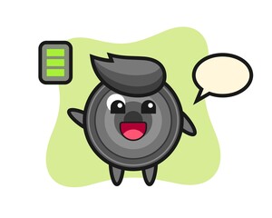Camera lens mascot character with energetic gesture