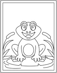 Cute frog coloring page designed in hand drawn vector 