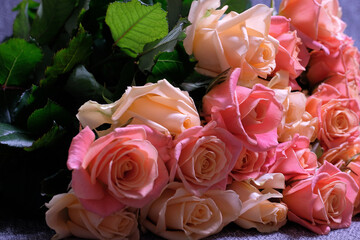A large bouquet of pink roses. Close-up. High quality photo
