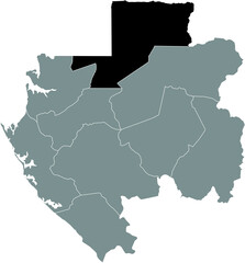 Black highlighted location map of the Gabonese Woleu-Ntem province inside gray map of the Gabonese Republic
