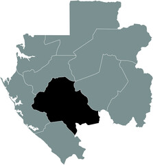 Black highlighted location map of the Gabonese Ngounié province inside gray map of the Gabonese Republic