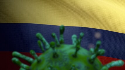 3D illustration Colombian flag with Coronavirus outbreak. Virus Covid19 Colombia