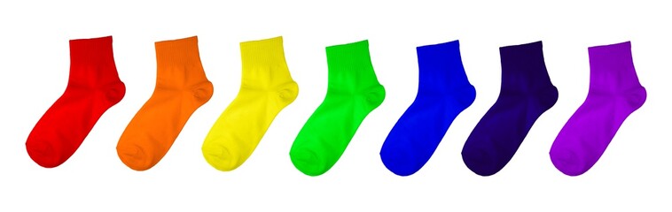 Blank socks rainbow color set on white background
