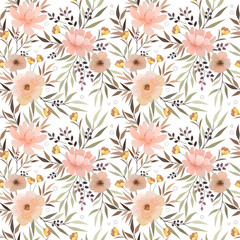 Abstract floral seamless pattern design for fabric textile wallpaper. Cute flowers, and leaves on a yellow background.