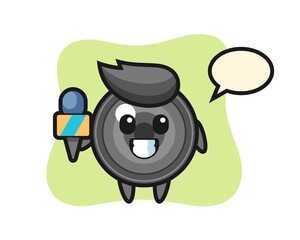 Character mascot of camera lens as a news reporter