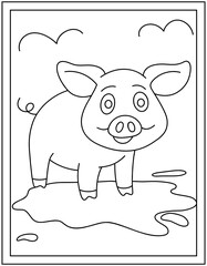 
Cute pig on a colouring page, line vector

