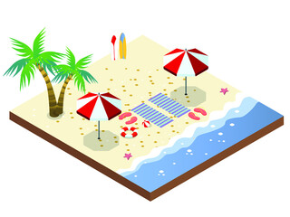 Beach view 3D isometric vector concept for banner, website, illustration, landing page, flyer, etc