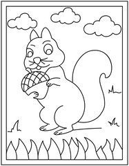 
Squirrel line vector isolated on colouring page

