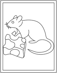 
Rat cheese, cute vector in colouring page

