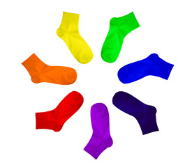 Blank socks rainbow color set on white background
