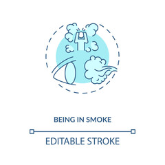 Being in smoke concept icon. Dry eye causes. Suffer from eye damaging from fire spreading smoke idea thin line illustration. Vector isolated outline RGB color drawing. Editable stroke