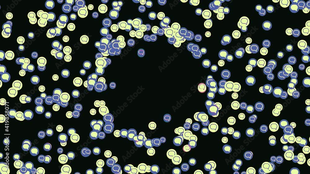 Poster incoming messages in social media networks. animation. abstract black sphere and small colorful circ